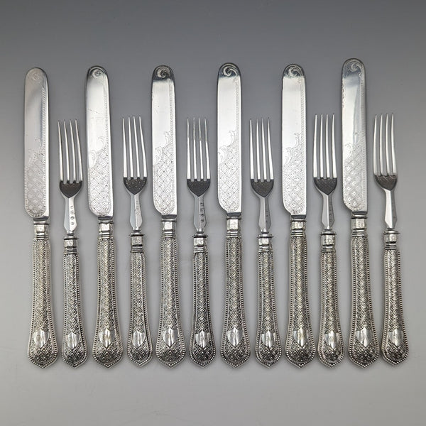 約 1865 年英國古董鍍銀甜點餐具 6 對套裝